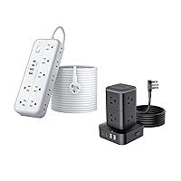 25ft Extension Cord + 5ft Tower Power Strip, NTONPOWER 18-in-1 & 12-in-1 Surge Protector Power Strip, Flat Plug, Wall Mounted, Side Outlet Extender for Home Office, Dorm Room Essentials Visit the NTON
