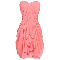 Sarahbridal Women's Short/Long Chiffon Prom Party Dresses Ruched Evening Gown Sweetheart Open Back Pleats Bridesmaid Dress