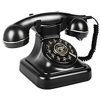 Retro Landline Telephone, Sentno 1960's Vintage Corded Dial Phone Classic Old Fashion Telephones Wired Desk Telephone for Office and Home (Black)