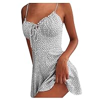 Summer Dresses for Women,Sexy Floral Bandeau Spaghetti Straps Sling Dress,Flowy Hem Boho Trendy Mini Dress,Beach Short Dress