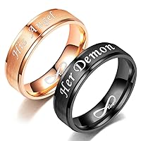His Angel/Her Demon Love Infinity Relationship Ring Stainless Steel Engagement Wedding Band Anniversary Gift for Women Men