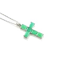 May Birthstone Natural 7X5MM Octagon Green Emerald Gemstone Holy Cross Pendant Necklace 925 Sterling Silver Emerald Jewelry Birthday Gift For Wife (PD-8437)