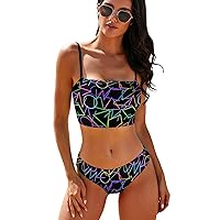 Abstract Geometric Pattern Bikini Set for Women Two Piece Swimsuit Sporty Swimwear Bathing Suit