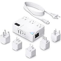 Universal 100V-220V Travel Converter，250W Voltage Converter with 2 USB and 2 USB-C Charging Ports and 3 AC Plugs for curlers, straighteners, Included Plugs are Type A, C, D, G, I, L
