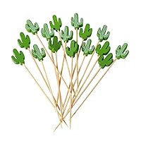 Restaurantware 4.7 Inch Bamboo Skewers 100 Durable Decorative Skewers - Cactus Design Disposable Green Bamboo Appetizer Picks With Sharp Edge Smooth Finish