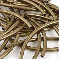 100pcs Curved Noodle Loose Tube Connector Beads 30mm Long Antique Bronze Plated Brass Metal for Jewelry Craft Making CF50-30