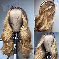 Wig Highlight Body Wave Wigs 150% Density Ombre 1b/27 Honey Blonde Human Hair Wigs HD Transparent Lace Front Wig 13x6 Pre Plucked Brazilian Remy Hair With Baby Hair For Black Women 22inch