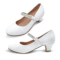 Girls Dress Shoes Mary Jane Shoes for Girls with Low Heel, Princess Flower Ballet Flats for Wedding School Party
