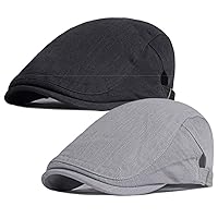 2 Pack Cotton Ivy Flat Cap Newsboy Hat Gatsby Cabbie Driving Hat for Men