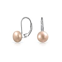 Simple Color Changing Iridescent Peacock Black White Pink Freshwater Cultured Pearl Lever back Round Ball Drop Earrings For Women .925 Sterling Silver