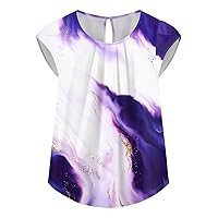 Womens Tops Summer 2024 Peplum Tops for Women 2024 Summer Casual Fashion Print Bohemian Loose Fit with Short Sleeve Round Neck Shirts Purple 4X-Large