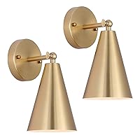 Gold Sconces Set of 2, Modern Brass Wall Sconces Lighting Fixtures with Metal Shade, Indoor Decor Wall Mount Swing Arm Lamp for Bedroom,Bedside,Kitchen,Hallway,Living Room,Reading,Bar