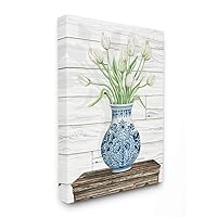 Stupell Industries Tulip Bouquet in Blue Ceramic Vase White Floral Design, Designed by Cindy Jacobs Wall Art, 24 x 30, Canvas