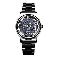 Men Watch, Fashion Silver Hollow Steel Watches Wrist Watch Retro Clock