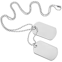 White Black Silver Tone 2PCS Alloy Enamel Pendant Necklace Army Name Double Dog Tag