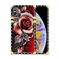 DAIZAG Case Compatible with iPhone XR Case, Love Retro Red Rose Case for iPhone XR Cases for Women Girls,Full Body Soft TPU Metal Plating Corner Shockproof Protection Bumper Back Cover Case