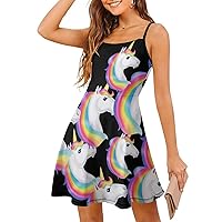 Unicorn Spaghetti Strap Mini Dress Sleeveless Adjustable Beach Dresses Backless Sundress for Women