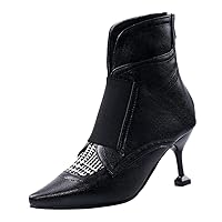 BIGTREE Womens Ankle Boots Elegant Pointed Toe Autumn Zipper Mid Heel Vintage Stitching Chic Fahion Booties