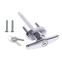 Garage Door Handle with Lock - Universal T Handle Lock with Two Keys and Four Screws for Installation - Replacement Garage Door Lock Kit - Fits 1 3/8″ to 2″ Thick Doors