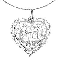 Gold Saying Necklace | 14K White Gold Little Bitch Saying Pendant with 18
