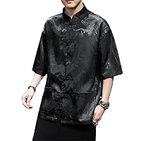 Summer Chinese Style Traditional Dress Dragon Embroidery Shirt Men Clothing Ice Silk Short Sleeve Vintage Tops