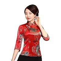 Blouse Women Oriental Tops Retro Collar Coat Red Shirt Traditional Chinese Clothing
