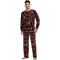 ALAZA Cherry on Dark Background Pajama Set for Men Women,Long Sleeve Top & Bottom Sleepwear Set Soft Lounge Nightwear