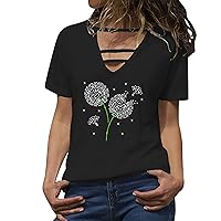 XJYIOEWT Womens Tops Dressy Casual Spring 2024 3/4 Sleeves Womens Hot Drill Print T Shirts V Neck Summer Short Sleeve T