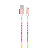 LAX Gadgets USB A to Lightning Cable - Glitter Apple MFI Certified Lightning Cable for iPhone, iPad, iPod - Durable Nylon Braided Fast Charging Cable - High Data Sync - 6 Feet - Rainbow (GLMFI6BOW)