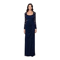 Xscape Womens Lace Sheer Sleeves Evening Dress