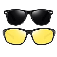 Joopin Sport Night Driving Sunglasses and Black Square Sunglasses Bundle, Lightweight TR90 Night Vision Shades for Men Women, Unisex Retro Finish Designer Polarized Sun Glasses Fishing UV Protection