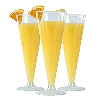 Restaurantware RW Base 6.5 Ounce Toasting Glasses 100 Disposable Champagne Flutes - With A Removal Base Premium Clear Plastic Cocktail Glasses Serve Sparkling Wine For Parties