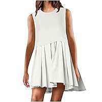 Warehouse Deals Clearance Womens Tank Dresses Pleated Loose Swing Mini Dress 2024 Trendy Sleeveless Summer Sundresses Stylish Relaxed Fit Outfits Vestido Largo Mujer White