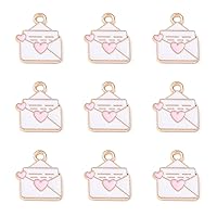 LiQunSweet 100 Pcs Enamel Charms Pink Heart Love Letter Envelope Charm for Jewelry Making Valentines DIY Craftings