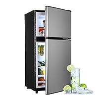 Mini Fridge with Freezer for Bedroom 3.5 Cu. Ft., Mini Refrigerator for Dorm with 7 Levels Adjustable Thermostat & Removable Shelves, 2-Door Small Fridge for Office, Kitchen,Dorm,RV(Silver)
