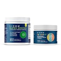 BIOHM Super Greens and Super Kids Bundle, Green Superfood Powder Antioxidant Veggie Powder & Kids Superfood Powder & Probiotics, Berry Blast, 30 Servings, Antioxidants