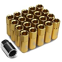 J2 Engineering 7075 Aluminum Gold M12 x 1.5 16Pcs L: 60mm Open End Lug Nut w/4Pcs Lock+Key