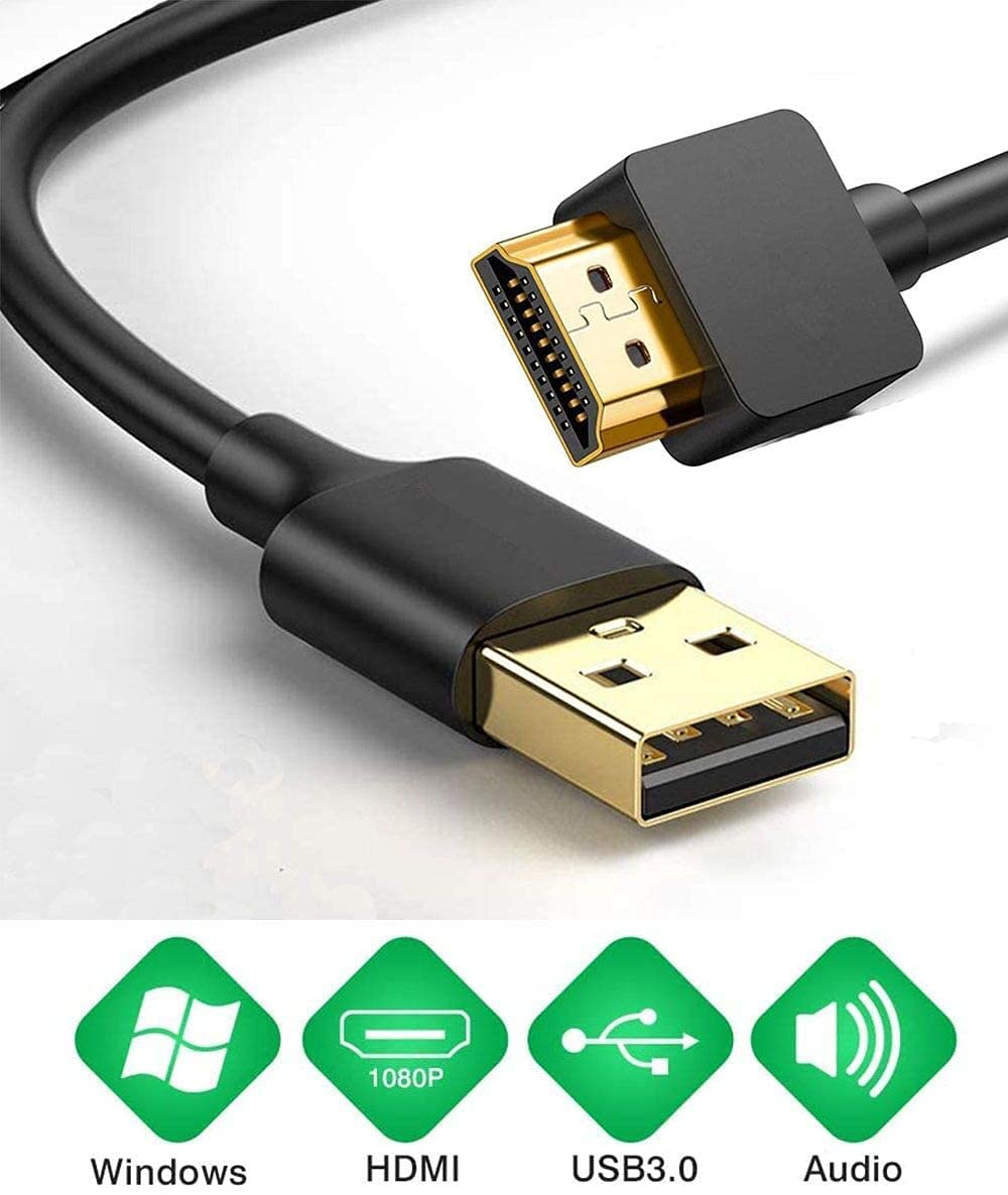 USB to HDMI Adapter Cable for Mac OS Windows 10/8/7/Vista/XP, USB 3.0 to HDMI Male HD 1080P Monitor Display Audio Video Converter Cord 6.6FT