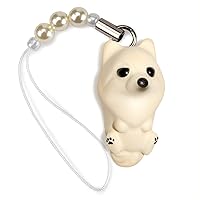 Pet Lovers Hand-Made Dog Beads Cell Phone Strap Pomeranian White