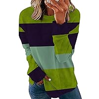 Color Blocking Sweatshirt For Women Long Sleeves Pullover Shirts ROund Neck Loose Fit Sweatshirts Fall Spring 2023