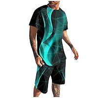 Summer Outfits for Men Men's Summer Casual Outfits Track Suit Short Sleeve Muscle Shirts and Fit Sport Shorts Sets Sportwear
