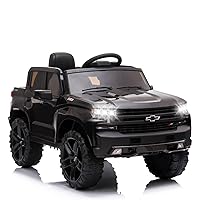 12V Ride on Car,Battery Powered Licensed by Chevrolet Silverado GMC Kids Ride On Truck,Toddler Electric Vehicles Toys w/Remote Control, MP3/Bluetooth, Spring Suspension, LED Light (Black)