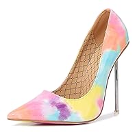 Womens Color Blocking High Heels Pumps Closed Pointed Toe Stiletto 4.7IN Heels Slip On Dress Wedding Shoes