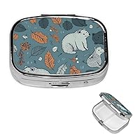 Berry Bear Pill Box Small Metal Pill Case for Purse & Pocket 2 Compartment Pill Organizer with Mirror Travel Pillbox Medicine Case Portable Pill Container Unique Gift