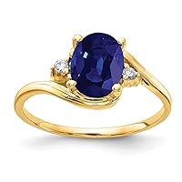 Solid 14k Yellow Gold 8x6mm Oval Sapphire Blue September Gemstone VS Diamond Engagement Ring (.034 cttw.)