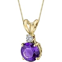 PEORA Amethyst with Genuine Diamond Pendant in 14K Yellow Gold, Elegant Solitaire, Round Shape, 6.50mm, 1 Carat total