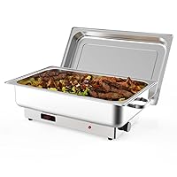 9QT Electric Chafing Dish Food Servers and Warmers Stainless Steel Chafing Dish Buffet Set,Commercial Food Warmer with Temperature Control Display for Parties, Catering, Festivals