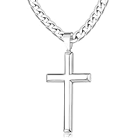 925 Sterling Silver Cross Necklace for Men Women 4.5mm Stainless Steel Highly Polished Cuban Link Chain 18K White Gold Plated Beveled Edge Crucifix Cross Pendant Necklace 16-28 Inches