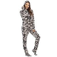 Women's Onesie Pajamas Fleece Thermal Cozy Long Sleeve Hoodie Footed One Piece Plaid Tie Dye Jumpsuit Sleepwear Union Suit