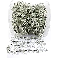 36 inch Long gem Green Amethyst 3-5mm Uncut Chips Shape Smooth Cut Beads Wire Wrapped Black Rhodium Plated Rosary Chain for Jewelry Making/DIY Jewelry Crafts #Code - ROSARYCH-0454